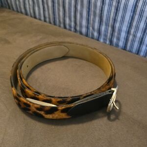 Talbots Leopard Print Belt with Black and Tan